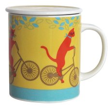 画像1: 自転車ねこ マグカップ(イエロー) (1)