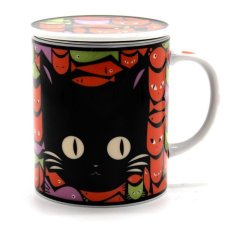 画像1: パズルネコ マグカップ(オレンジｘ黒猫) (1)
