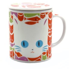 画像1: パズルネコ マグカップ(オレンジｘ白猫) (1)