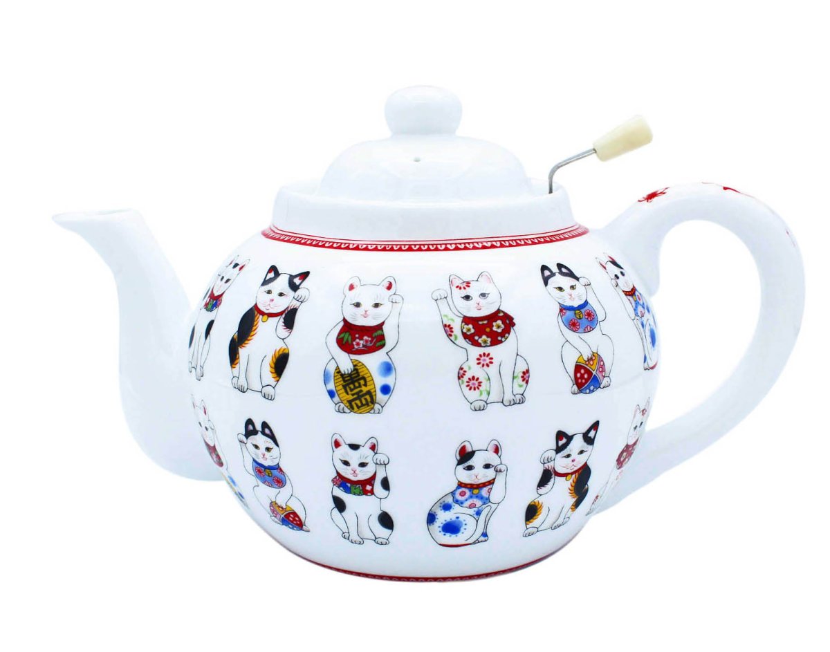 画像1: 招き猫 ポット (カラー) 950ml　 ※在庫限り (1)