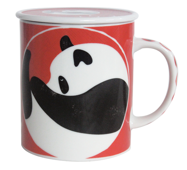 画像1: ほのぼのパンダ マグカップ(赤) (1)