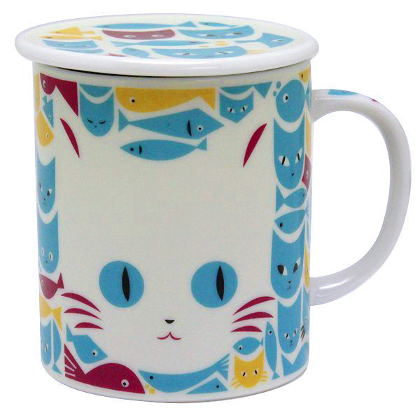 画像1: パズルネコ マグカップ(ブルーｘ白猫) (1)